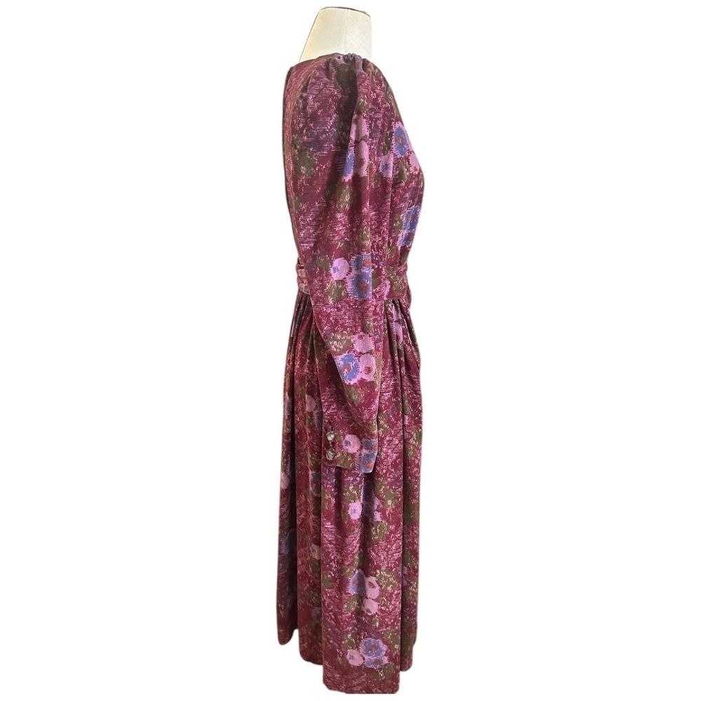 Vintage Laura Ashley Gorgeous Floral Long Sleeve Midi Dress w/ Belt & Pockets 10 - Picture 6 of 11